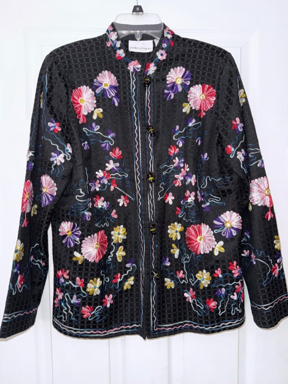Drapers & Damons Vintage Embroidered Lined Mandarin Jacket -Sz. M -1990’s